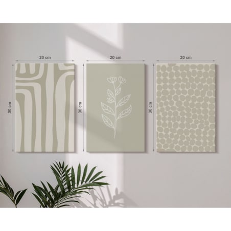 Zestaw 3 małych obrazów na płótnie - Wzory roślinne geometryczne - zielony