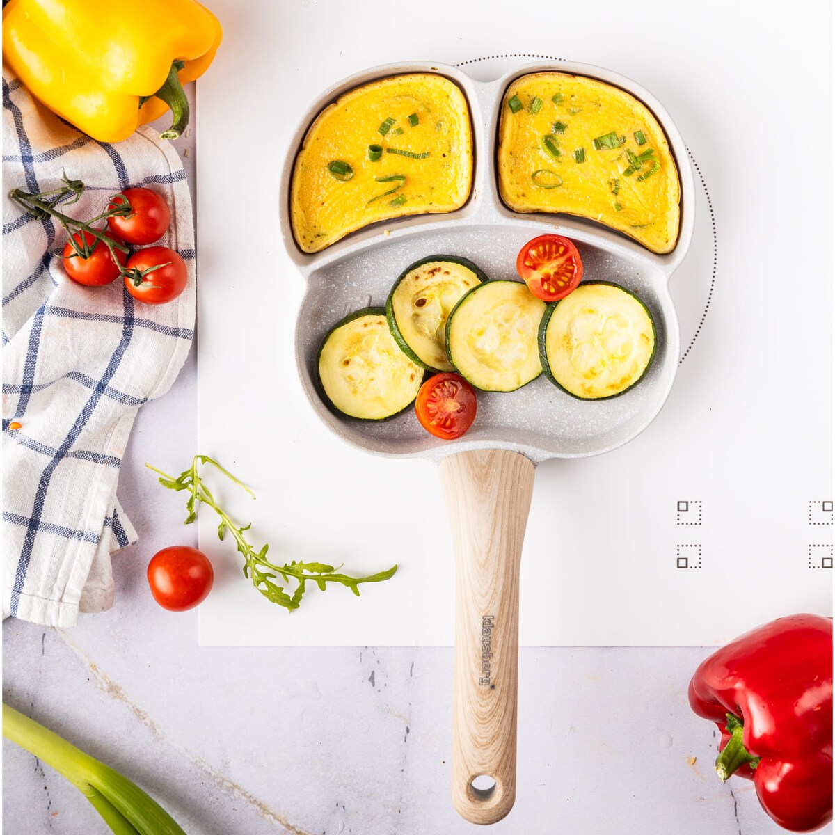 Patelnia marmurkowa 3 w 1 do jajek naleśników placków pancake 18cm SZARA KLAUSBERG