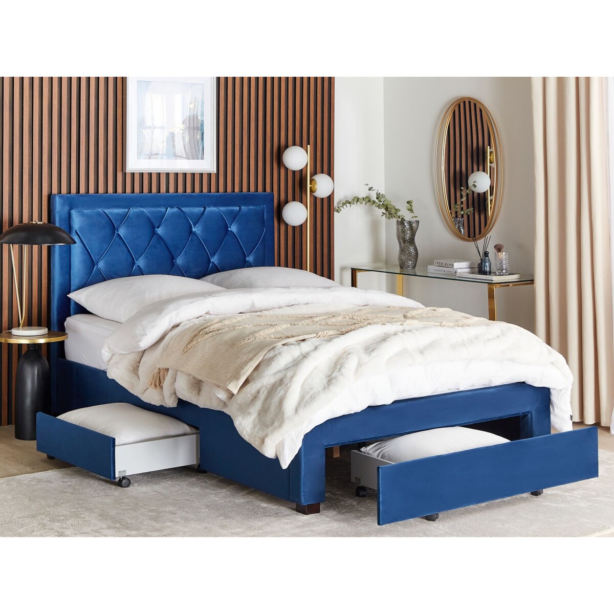 Łóżko welurowe 140 x 200 cm niebieskie LIEVIN