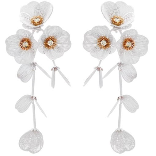 Białe złote kolczyki z dużymi kwiatami na wyjście SESJĘ wieczorowe płatki