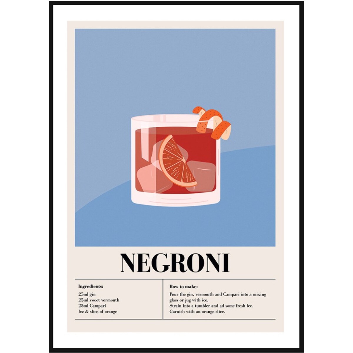Poster Story, Plakat, Obraz - Negroni ze Składnikami, wymiary 50 x 70 cm