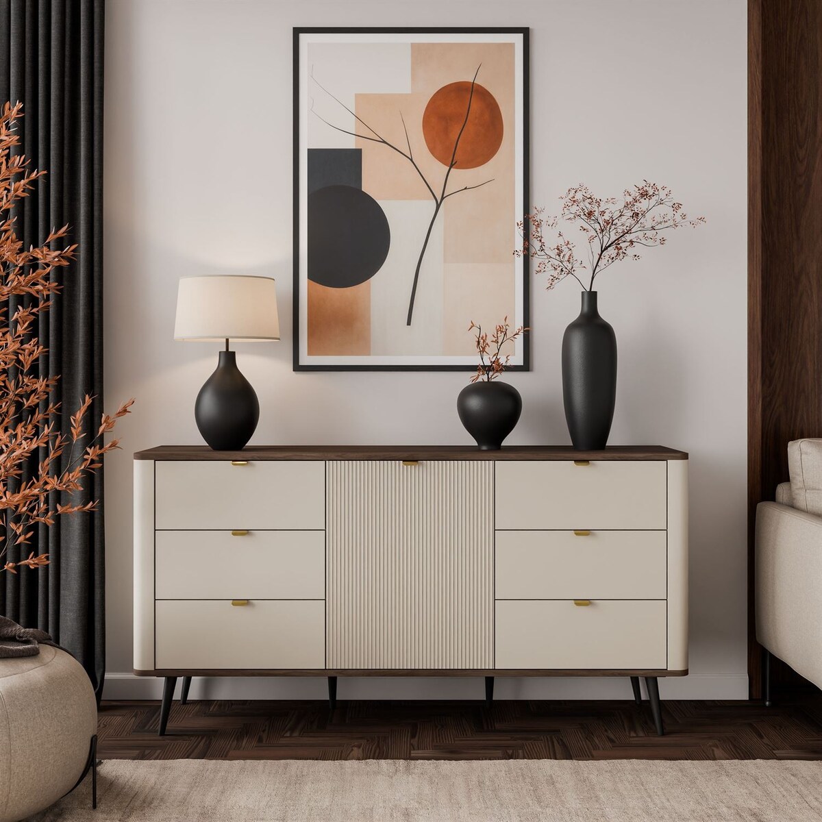 Komoda do przedpokoju AUTUMN 1D6S z sześcioma szufladami, kaszmir / orzech