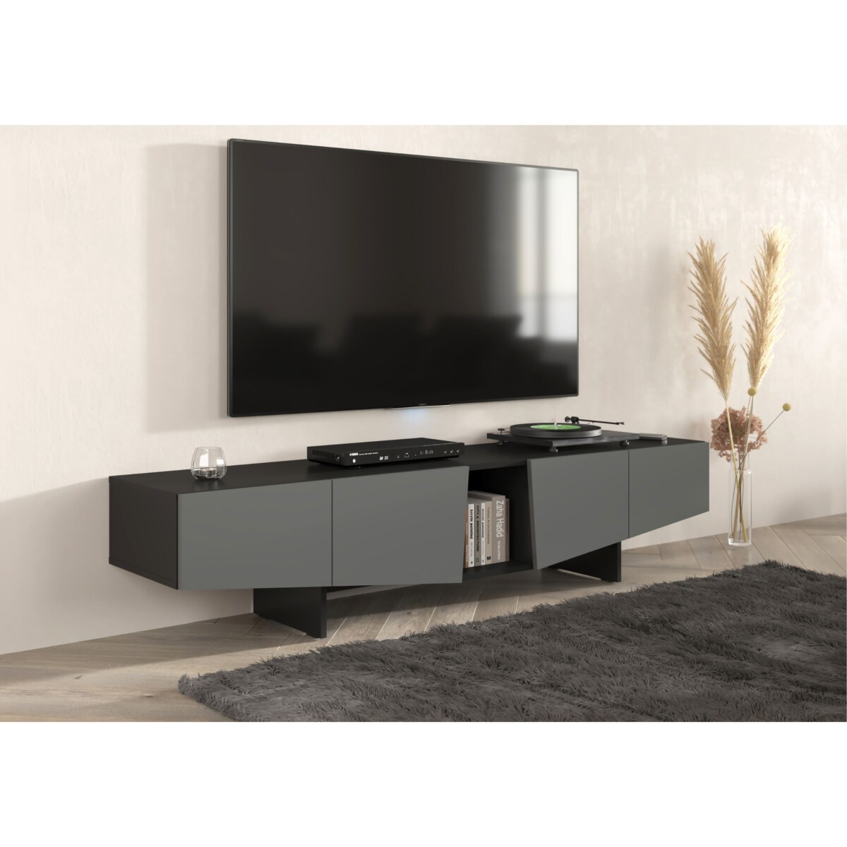 Nowoczesna szara szafka RTV z szufladami Skandica WING / szer. 200 cm