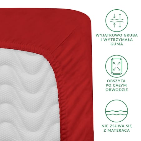 Prześcieradło satynowe z gumką 200x220 kolor Czerwony