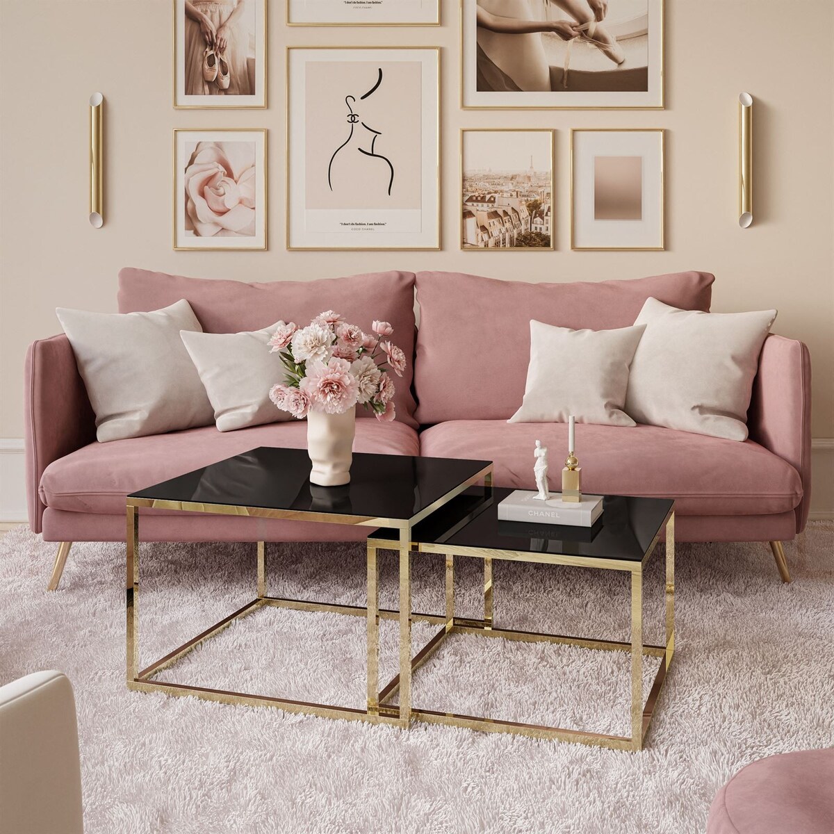 Stolik kawowy YOSHI 2w1 złoty chrom czarne szkło