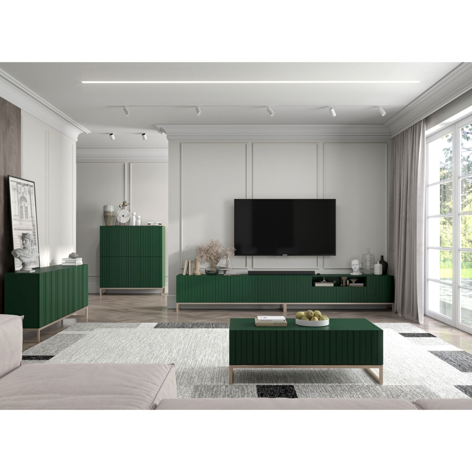 Komoda Glamour szafka RTV Glamour Butelkowa Zieleń 168 cm