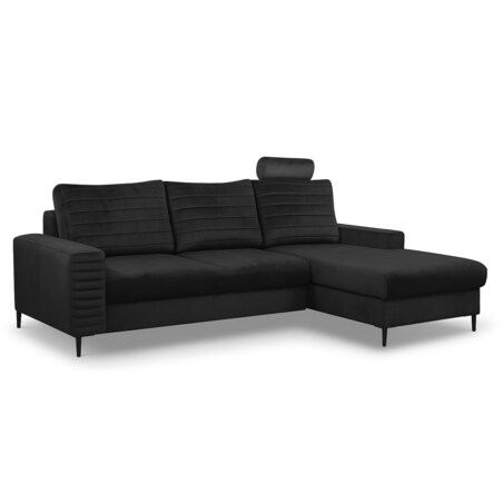 Narożnik rozkładany z zagłówkiem i pojemnikiem OLI, prawostronny, czarny