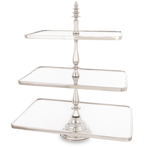 Patera 3-poziomowa szklana 55x47x31 cm ETERA-3 srebrna