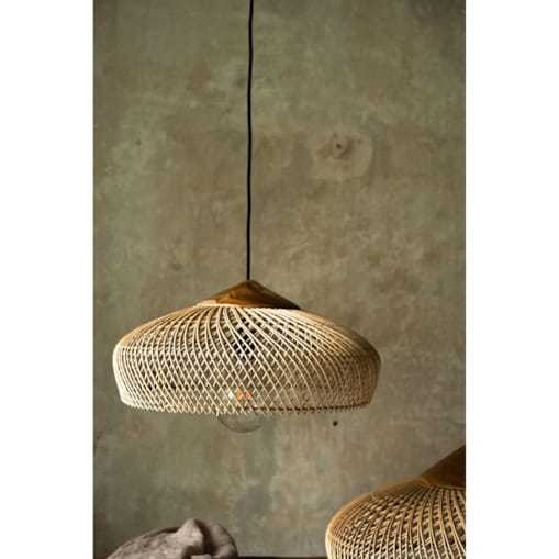 Rattanowa lampa z drewnem teakowym BONNET w rozmiarze M - naturalna