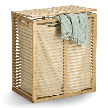 Zamykany kosz na pranie, bambusowy, 53,5 x 33 x 61 cm