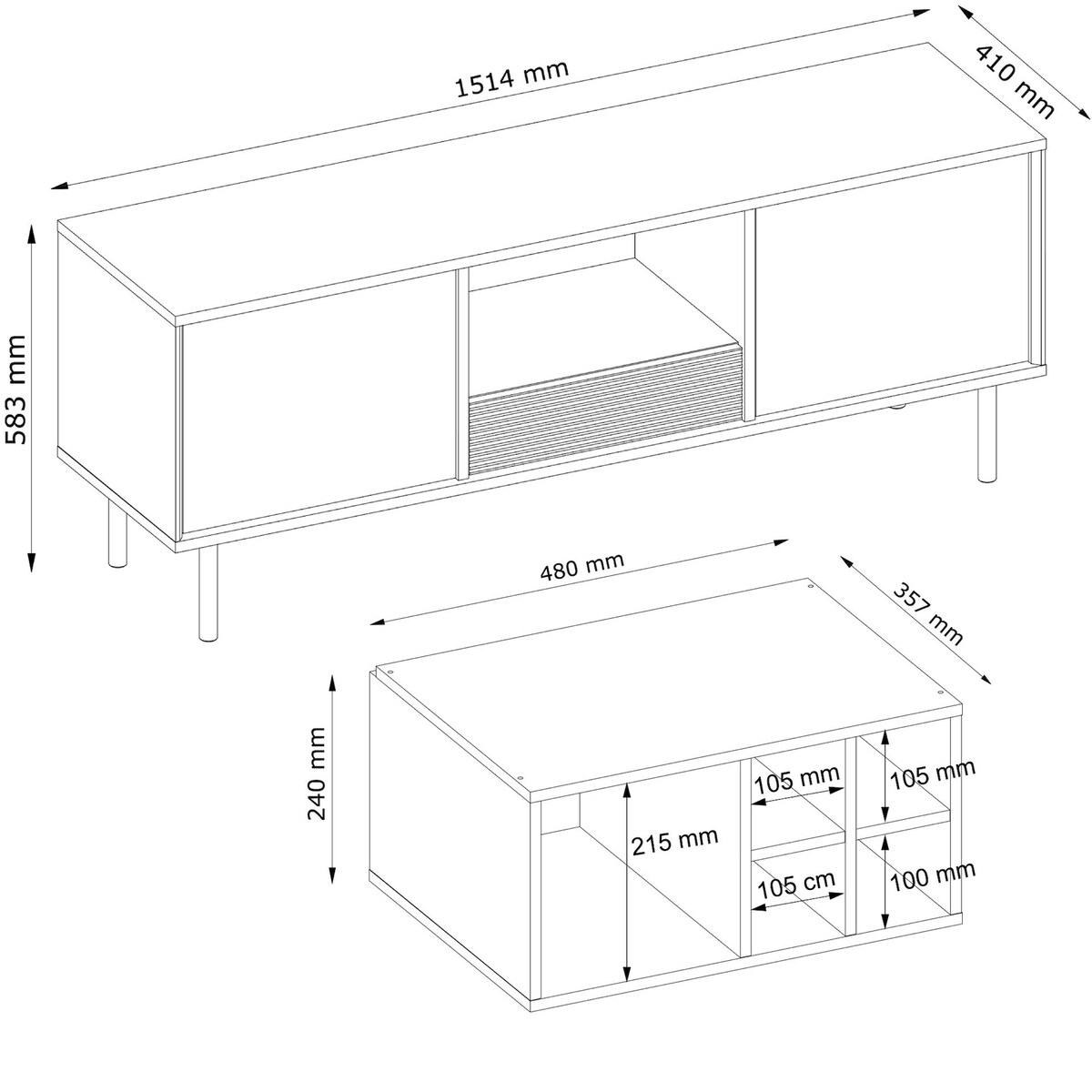 KONSIMO LOFTY Szafka RTV w stylu loft na wysokich drewnianych nóżkach