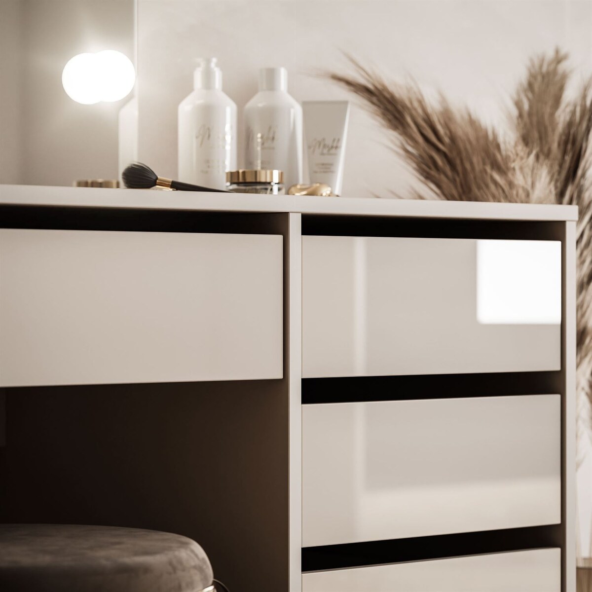 Toaletka MADA ELITE II z lustrem i oświetleniem kaszmir połysk