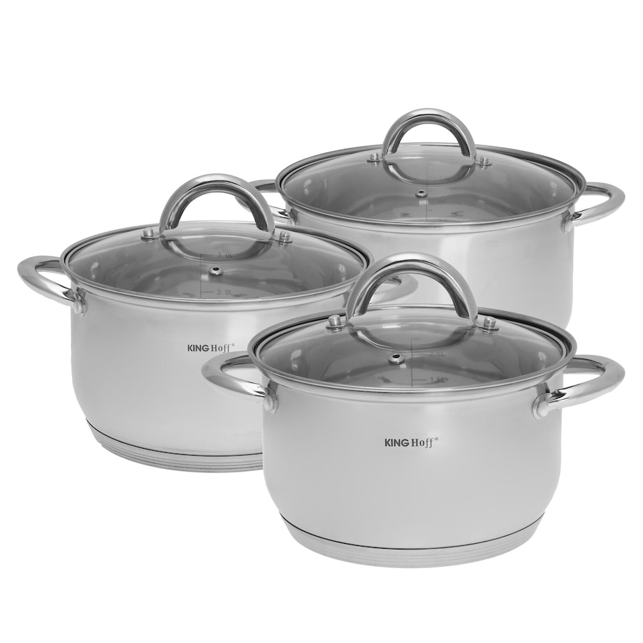 Zestaw garnków stalowych na indukcję 6 ele. 2.9/3.9/6.6L garnki KINGHOFF Silver