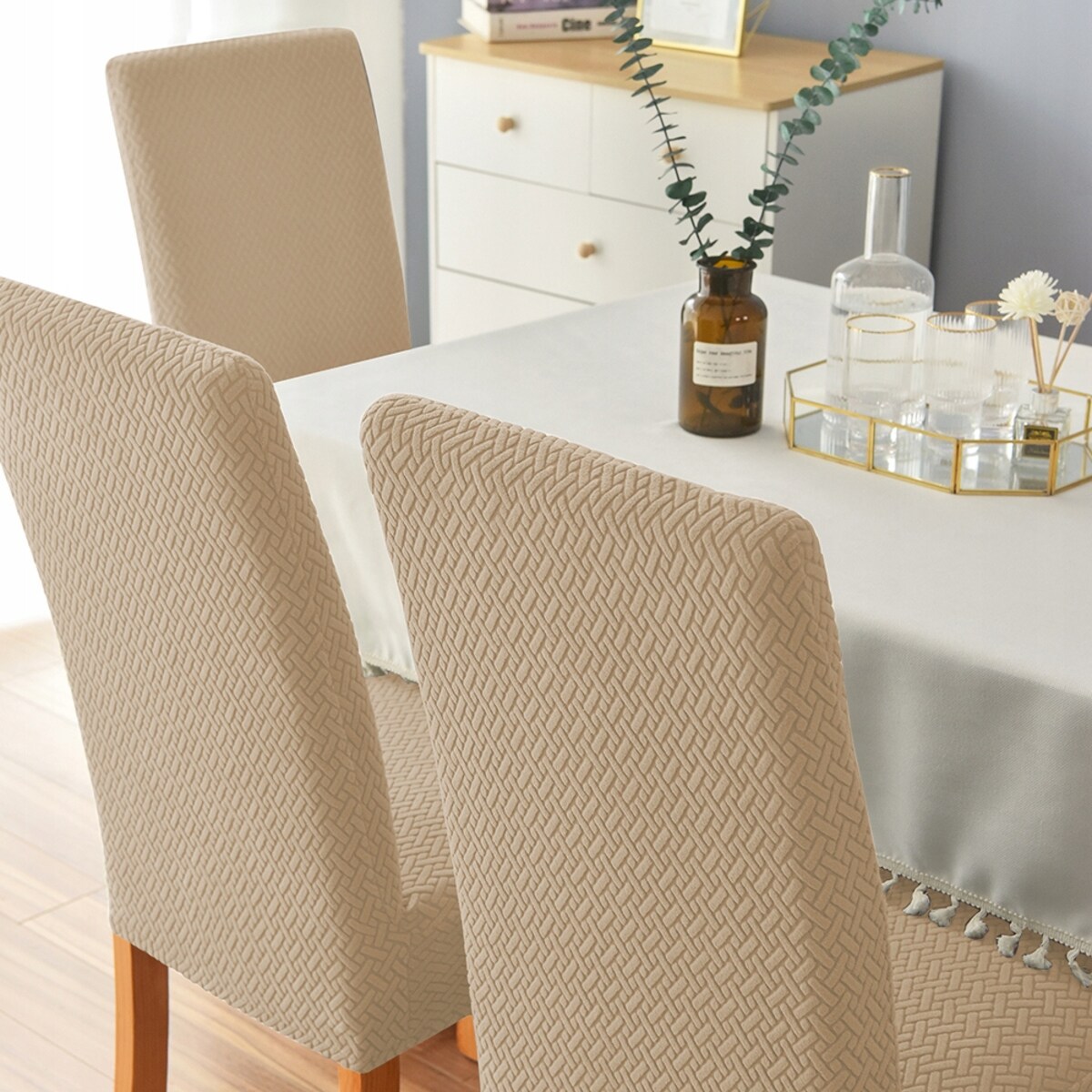 POKROWIEC NA KRZESŁO BEŻOWY ŻAKARD ELASTYCZNY [10-Z1-BZ]