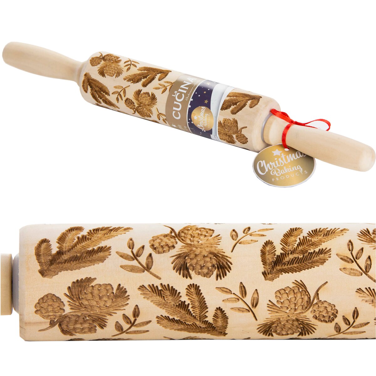 Wałek Do Ciasta Grawerowany Drewniany Świąteczny Do Ciastek Gałązki