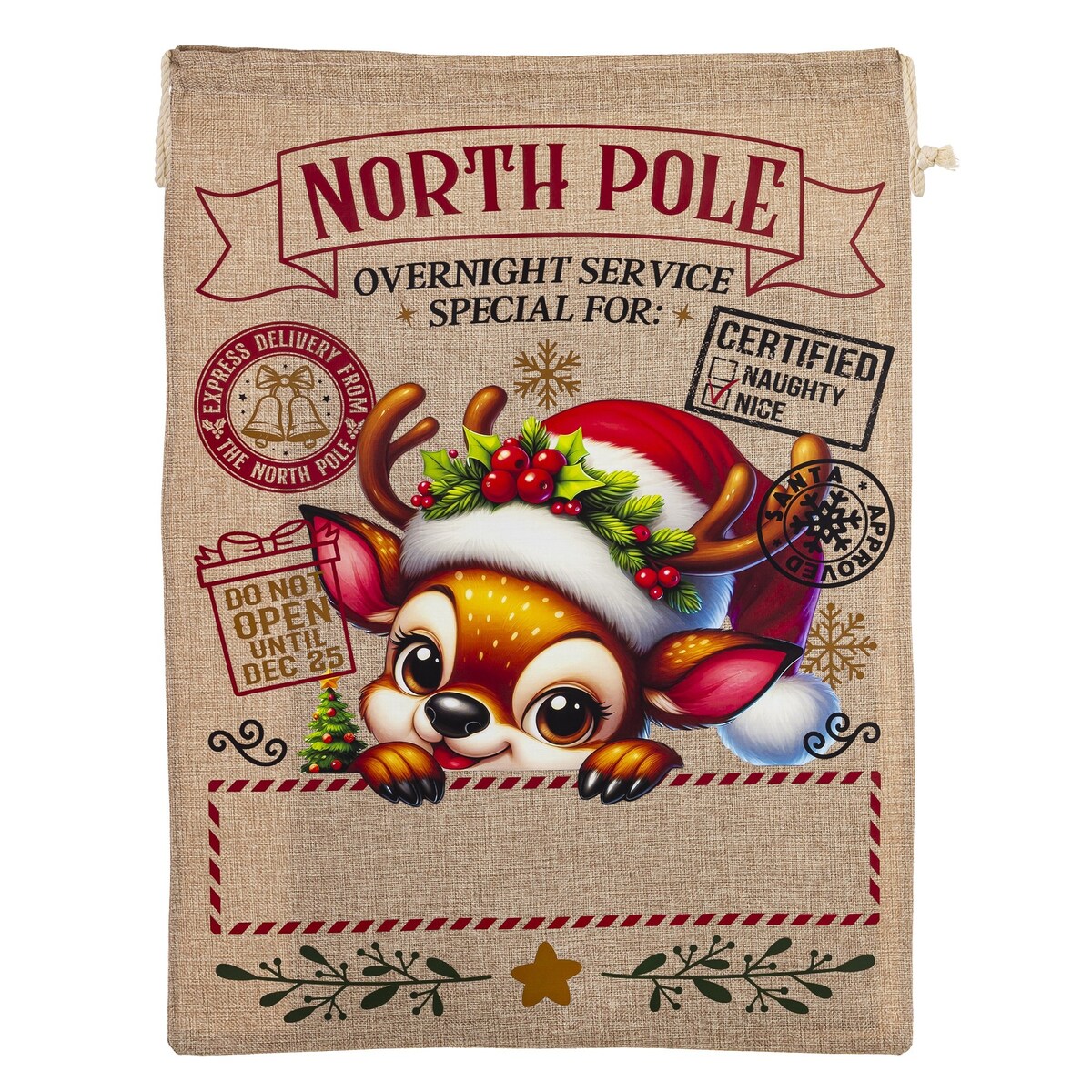 Worek świąteczny na prezenty 65x48,5x1 cm NORTH POLE-2 szary