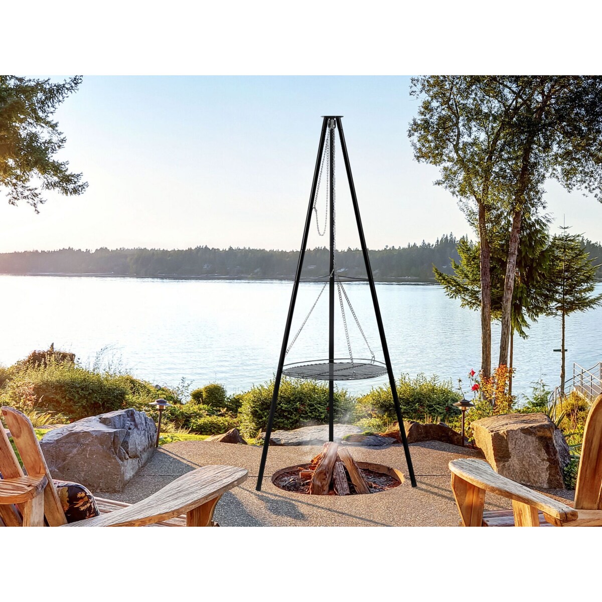 Grill wahadłowy na trójnogu czarny GELAI