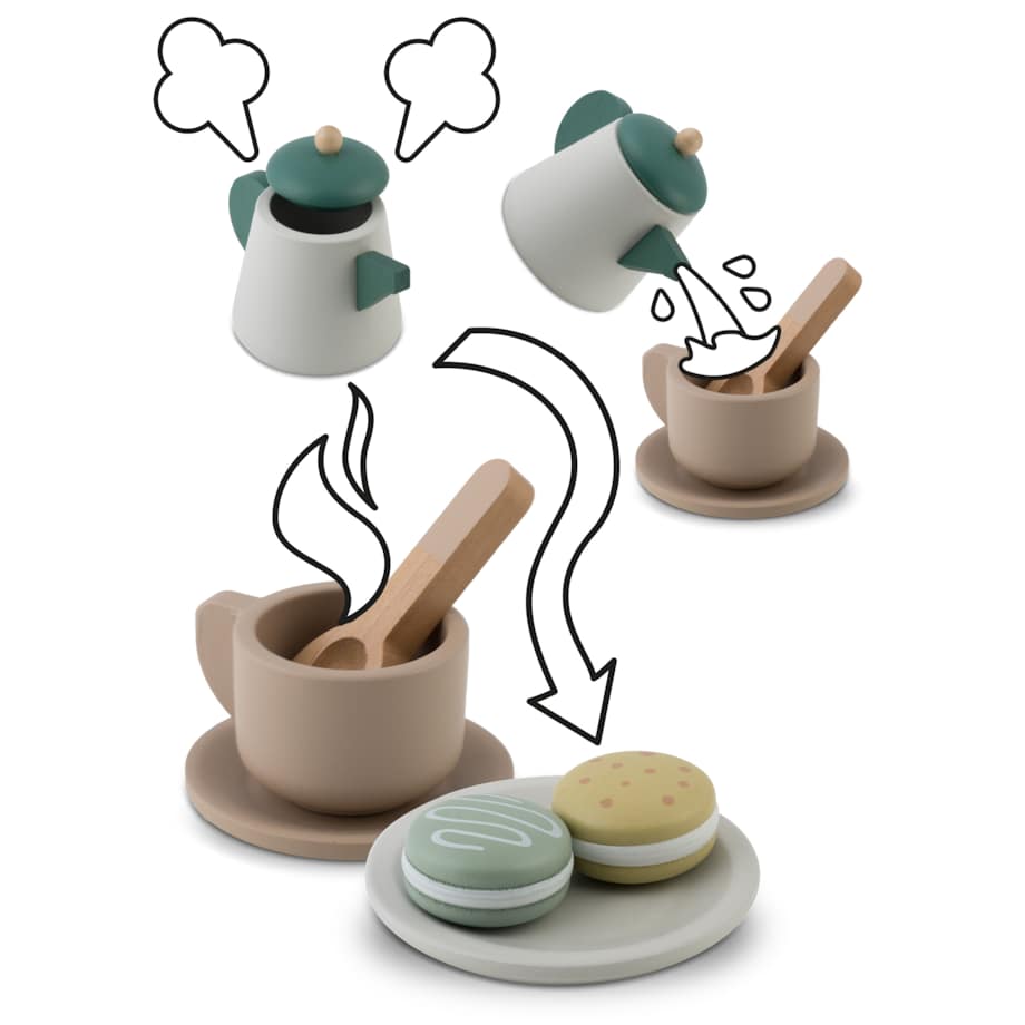 Drewniany serwis kawowy dla dzieci zestaw do kawy i herbaty Nukido