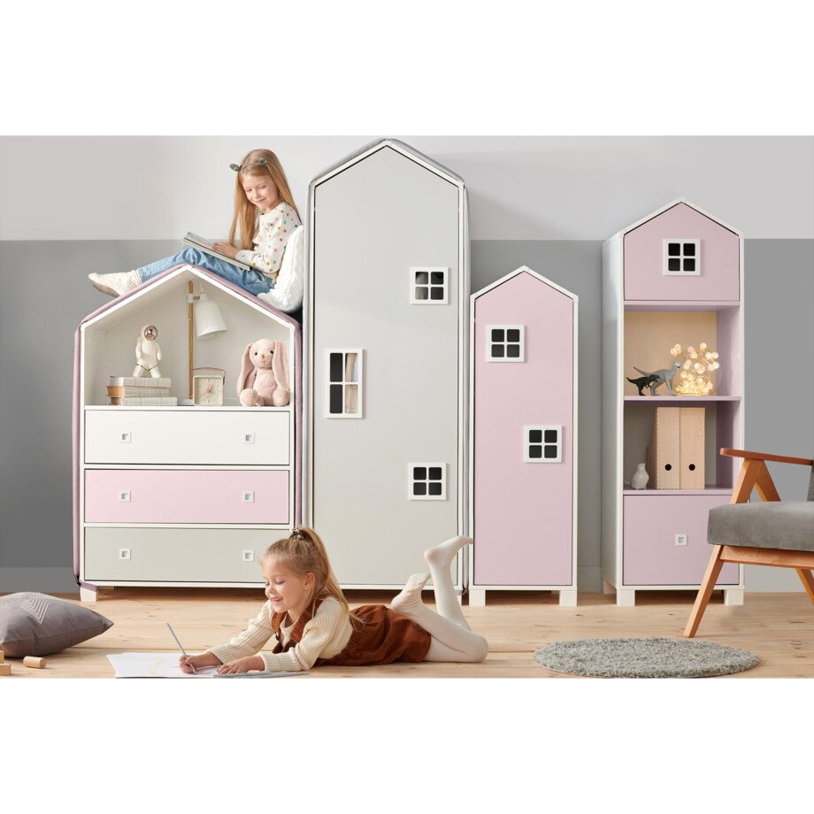 KONSIMO MIRUM Zestaw mebli w kształcie domku dla dziewczynki składający się z 4 elementów