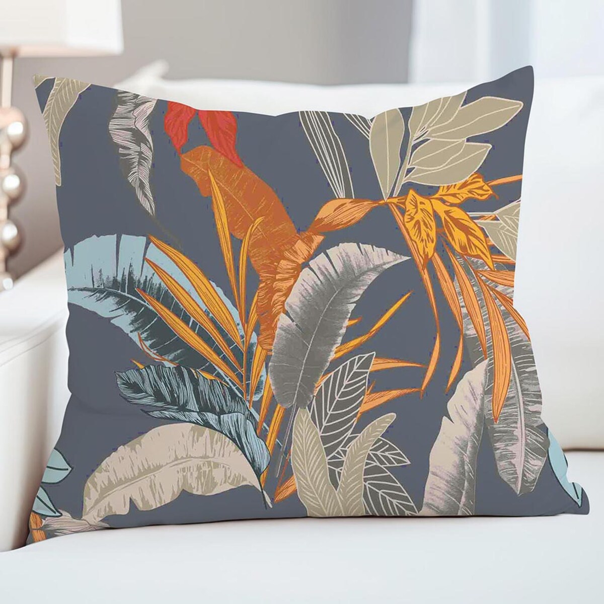 Poszewka satynowa 40x40 Tropenza tropikalne liście na szarym tle, Satynlove