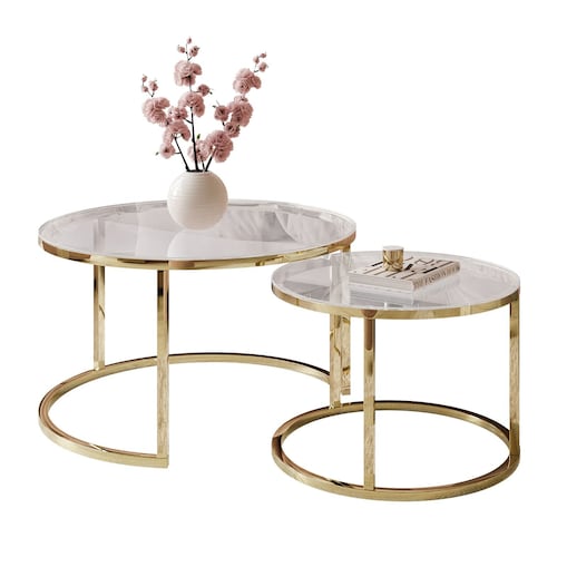 Okrągła ława CIRI 2w1 złoty chrom przeźroczyste szkło