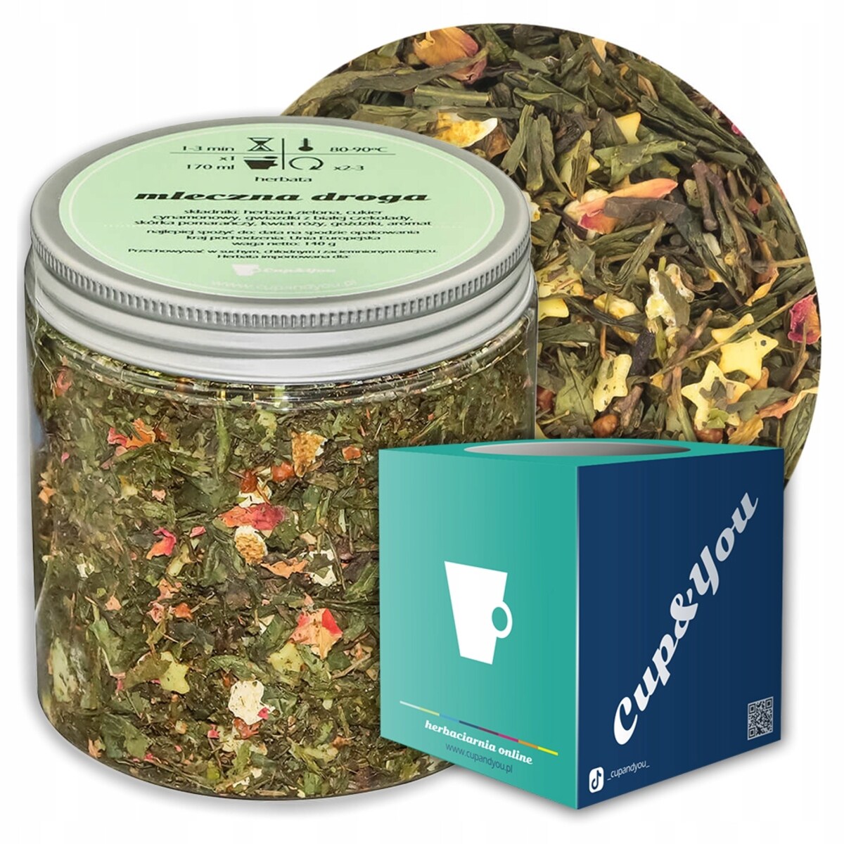 Herbata zielona MLECZNA DROGA o smaku cynamonowym z kremową czekoladą - herbata liściasta sypana mieszanka napar susz - gotowa na prezent upominek