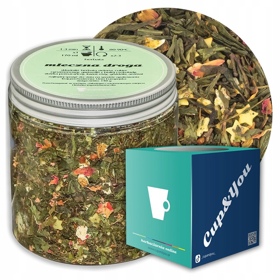 Herbata zielona MLECZNA DROGA o smaku cynamonowym z kremową czekoladą - herbata liściasta sypana mieszanka napar susz - gotowa na prezent upominek