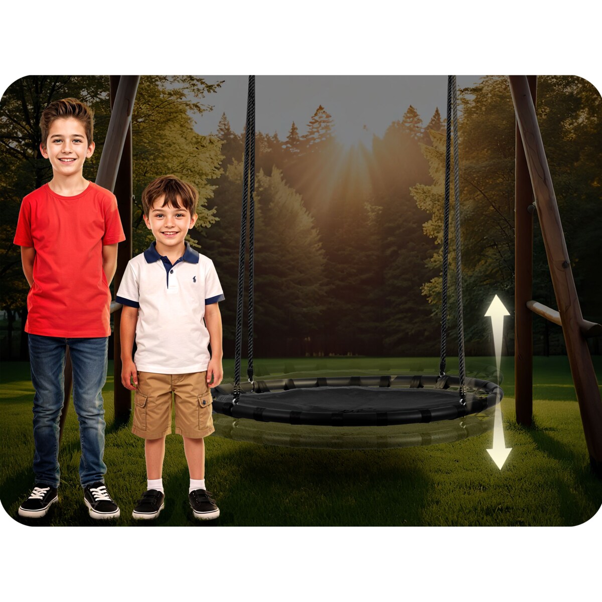 Huśtawka ogrodowa Neo-Sport Swingo bocianie gniazdo fotel wiszący 110 cm czarna