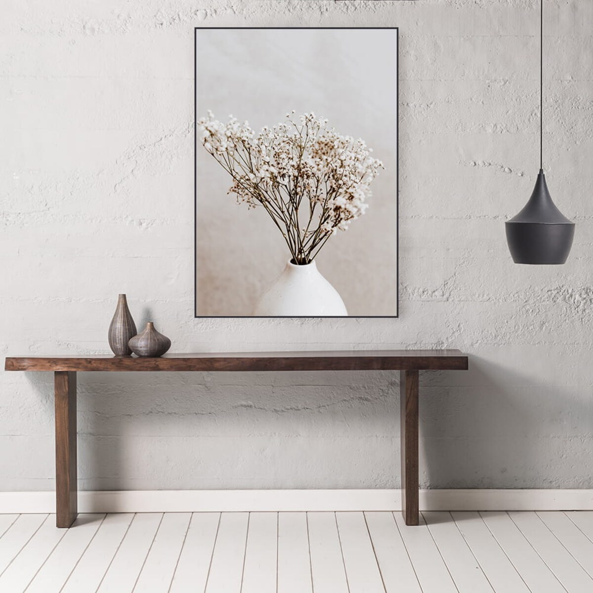 plakat białe suszone kwiaty 2 50x70 cm