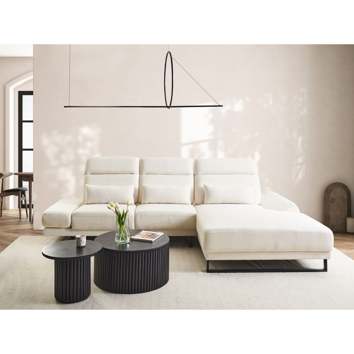 Narożnik IKAST Jasnobeżowy dla 4 osób Lewostronny