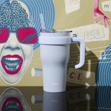 KUBEK TERMICZNY Miami 600ml biały z uchwytem i słomką