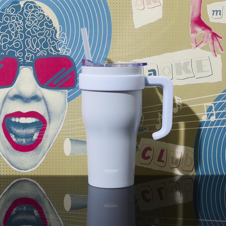 KUBEK TERMICZNY Miami 600ml biały z uchwytem i słomką