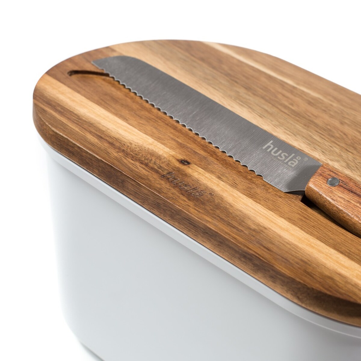 Plastikowy chlebak z deską do krojenia oraz nożem HUSLA