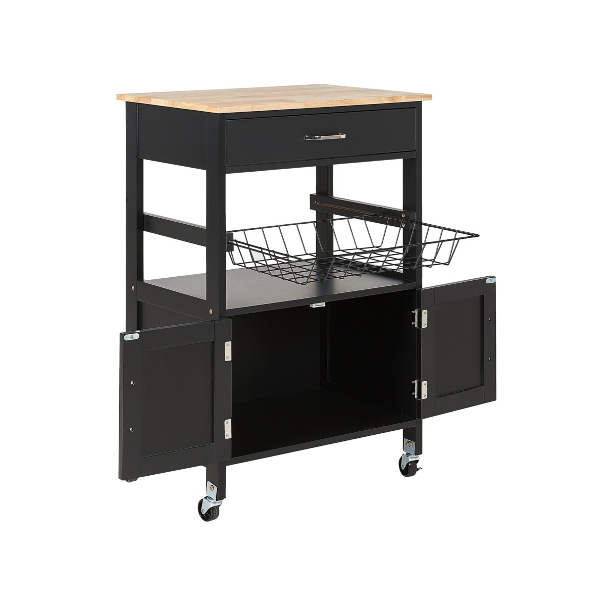 Wózek kuchenny 1 szuflada jasne drewno z czarnym LUGO