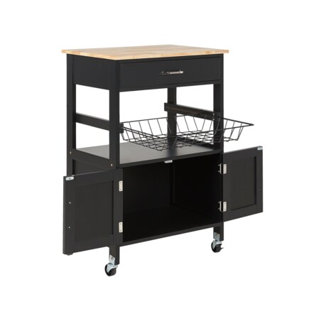 Wózek kuchenny 1 szuflada jasne drewno z czarnym LUGO