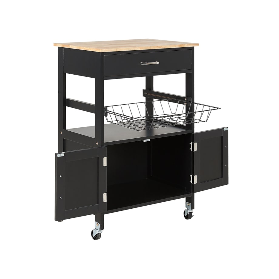 Wózek kuchenny 1 szuflada jasne drewno z czarnym LUGO