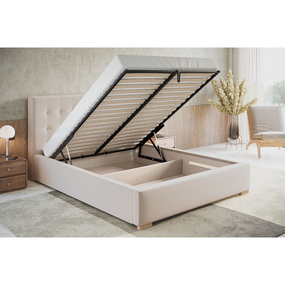 Łóżko sypialniane 200x200 BEN 2 z pojemnikiem na pościel- szare