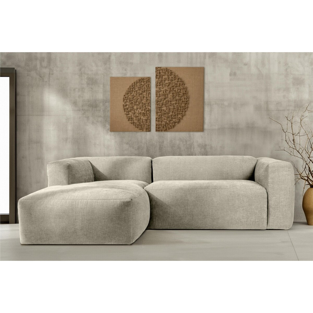 KONSIMO BUFFO Narożnik lewy 3/4-osobowy z wyjątkowo miękkim siedziskiem, kolor ecru