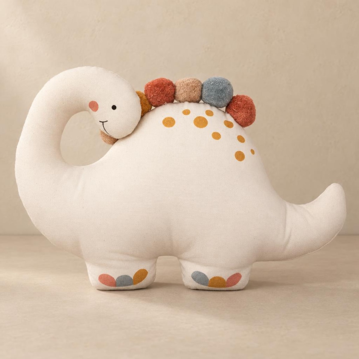 Poduszka dekoracyjna z pomponami DINO, Ø 38 cm, kolor biały, bawełna