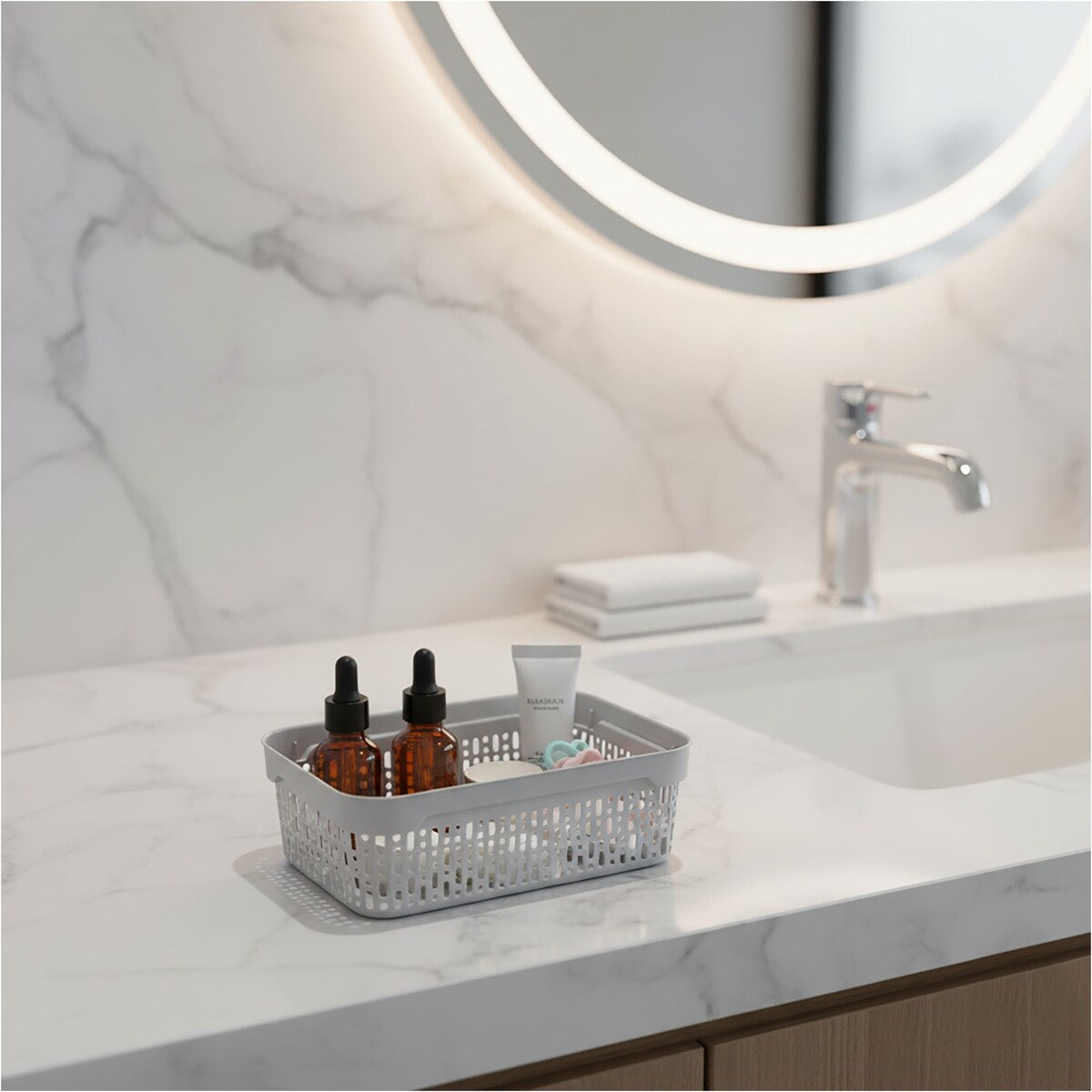 Koszyk Ażurowy Koszyczek XS Plastikowy Na Kosmetyki Do Łazienki Pudełko Pojemnik Do Szuflady Jasnoszary