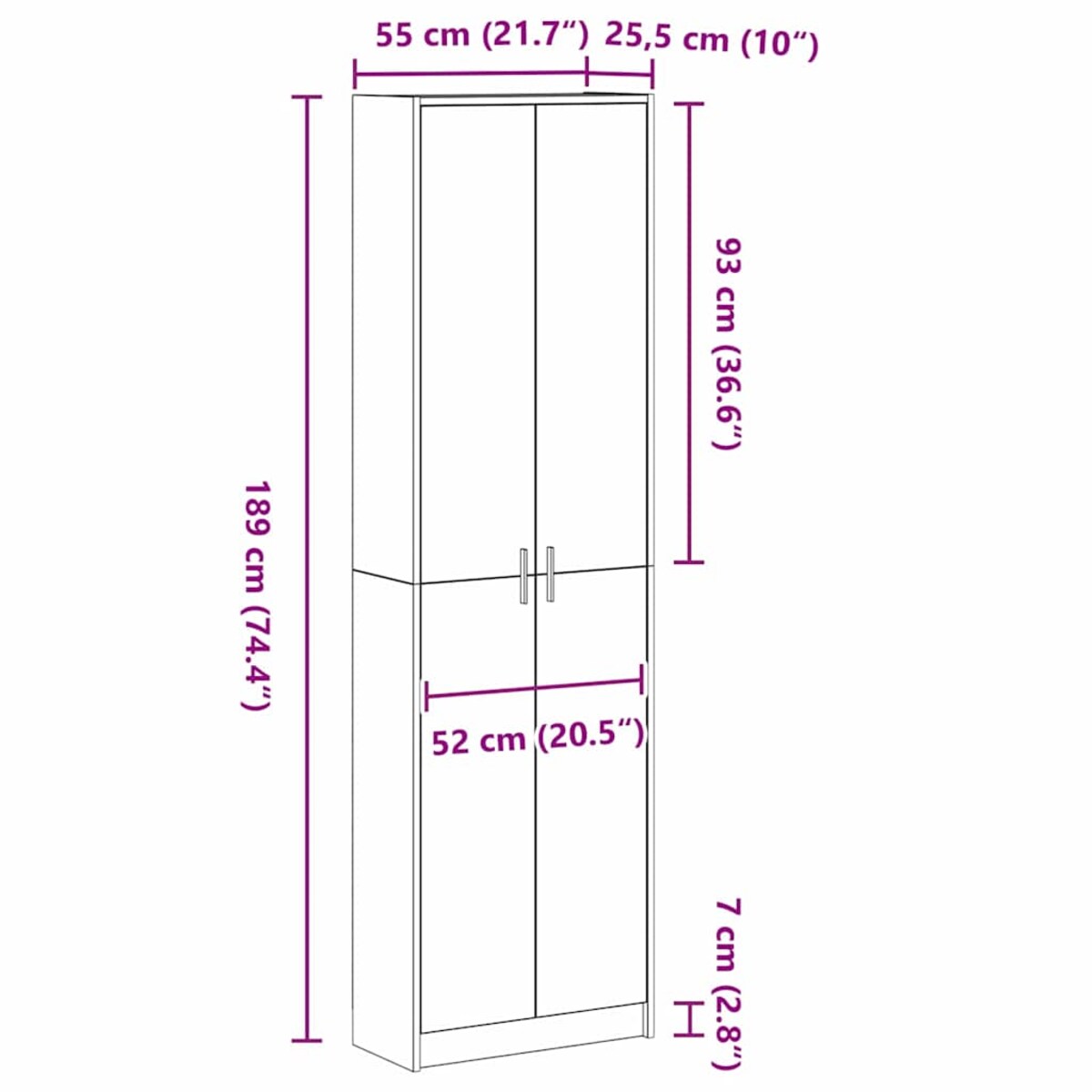 vidaXL Garderoba Biały 55 x 25 x 189 cm Materiał drewnopochodny