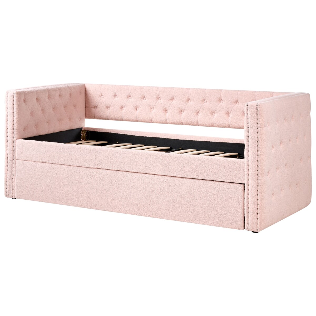 Łóżko wysuwane Boucle GASSIN 90 x 200 cm Pastelowy róż