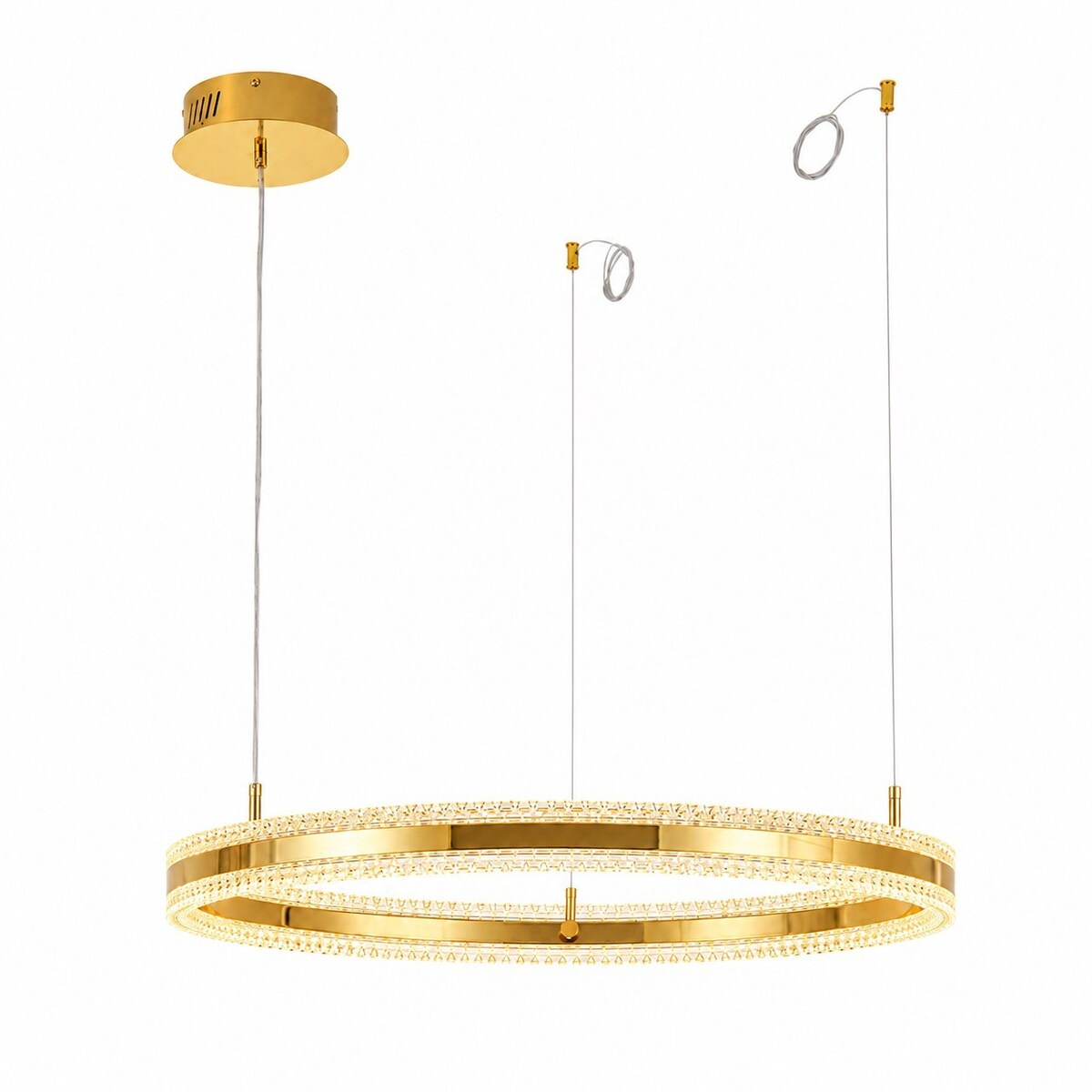 Lampa wisząca ARKADIA LED 80 cm - złoty połysk z kryształowym pierścieniem