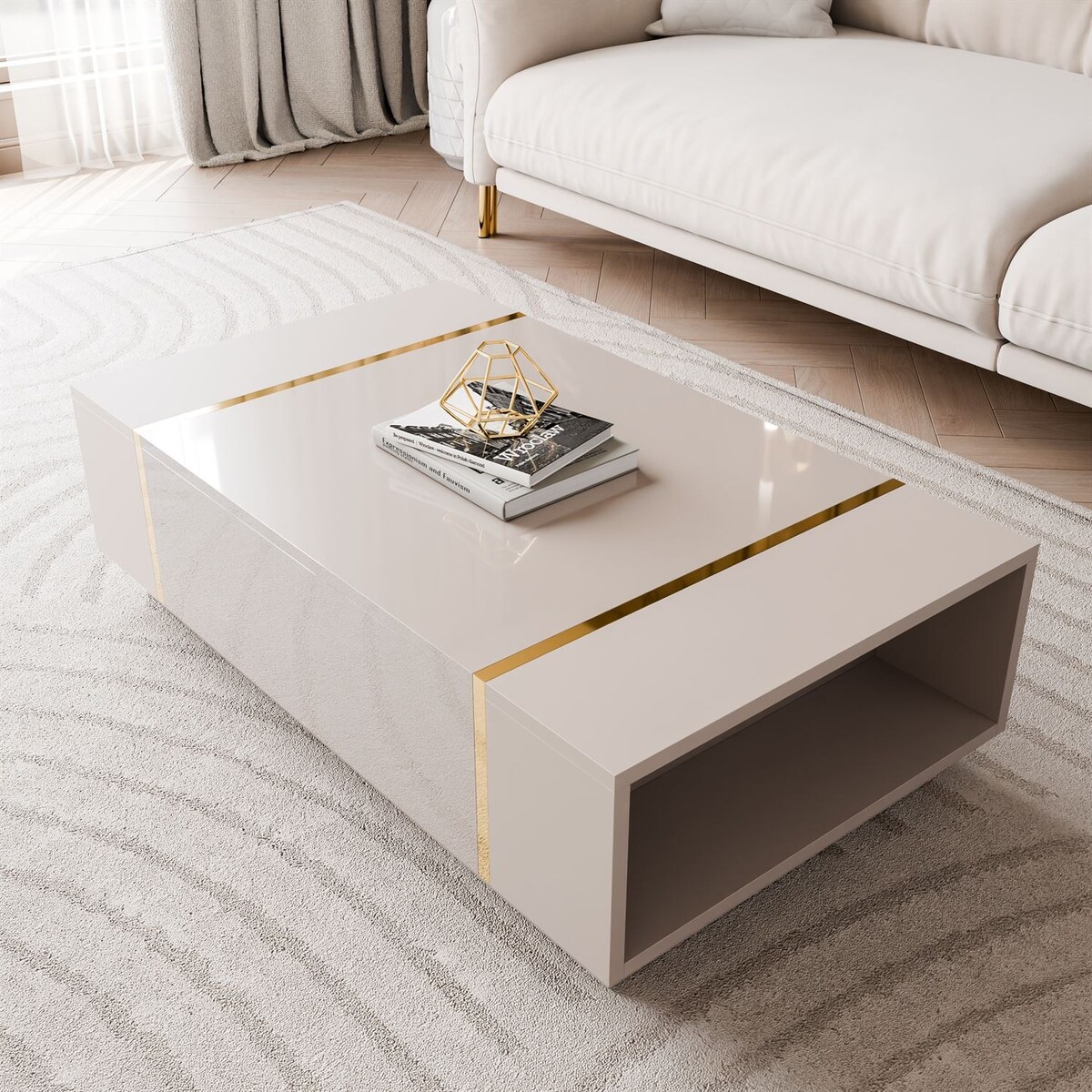 Ława ONYX kaszmir wysoki połysk na cokole