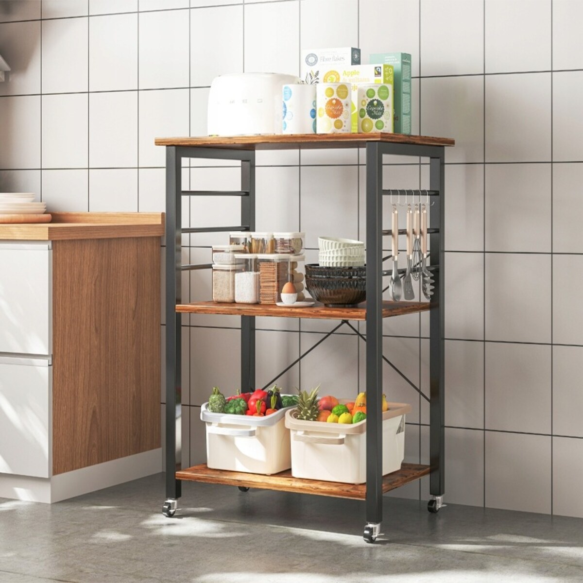 Szafka mobilna na kółkach rustykalna stolik śniadaniowy wózek kuchenny loft