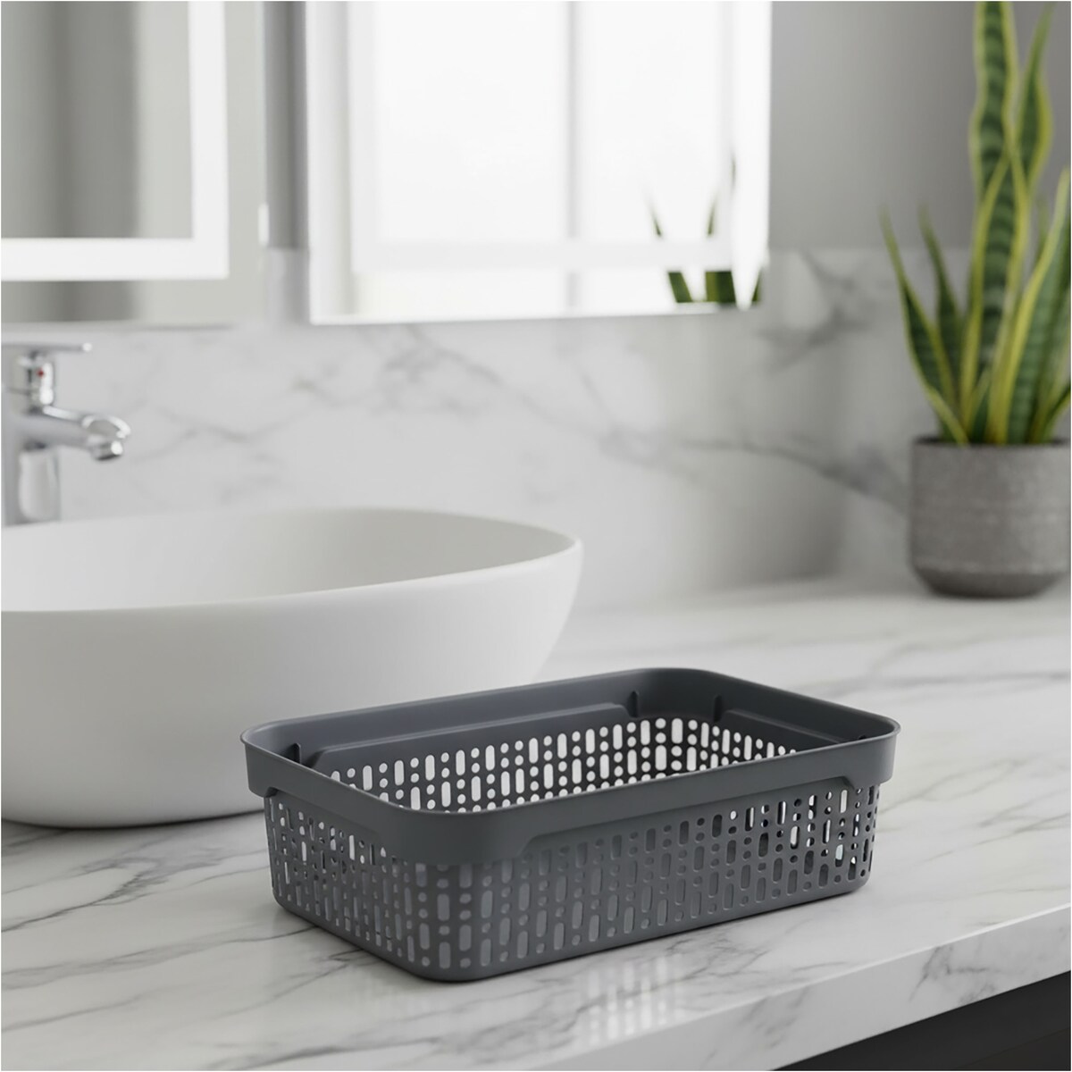 Koszyk Ażurowy Koszyczek S Plastikowy Na Kosmetyki Do Łazienki Pudełko Pojemnik Do Szuflady Szary