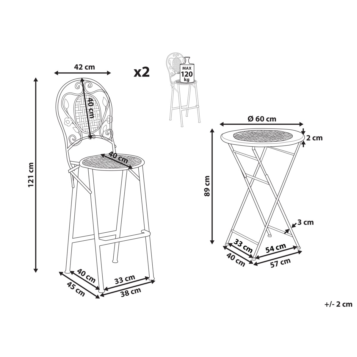 Zestaw ogrodowy barowy Składane BIVIO Metal Jasnozielony