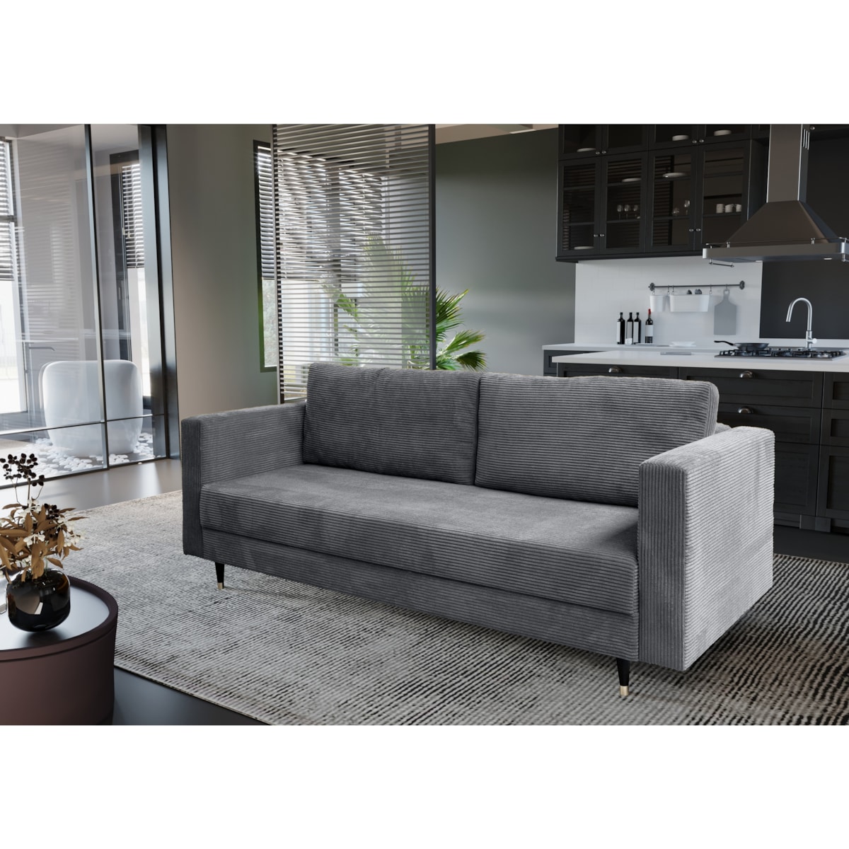 Sofa SONTI rozkładana w tkaninie poso- szara
