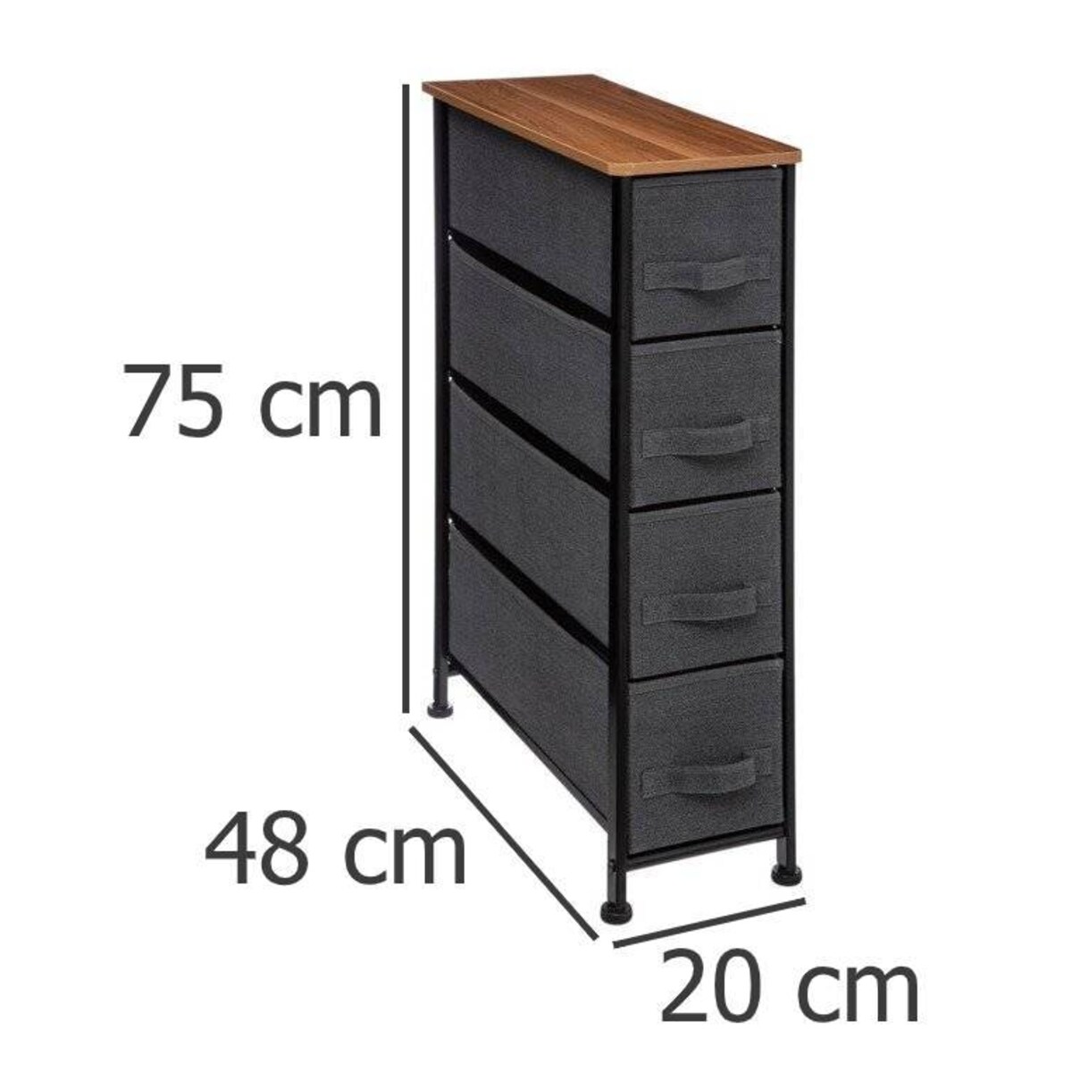 Regał łazienkowy z 4 szufladami tekstylnymi, 48x20x75 cm