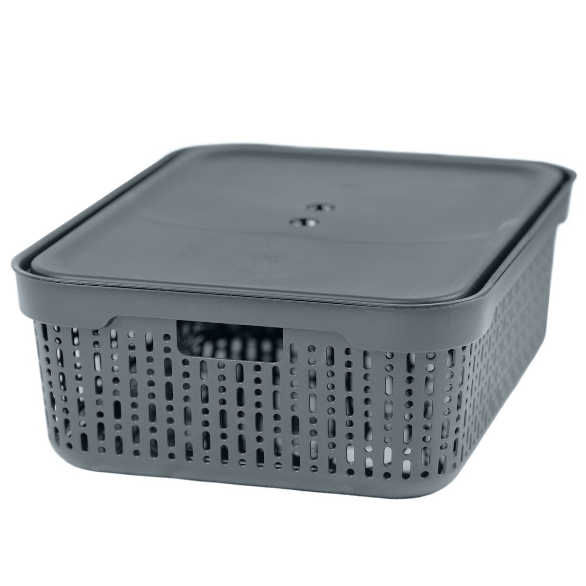 Koszyk Koszyczek Ażurowy XL Plastikowy Na Kosmetyki Do Łazienki Pojemnik Z Pokrywką Zamykany Z Dziurkami Szary